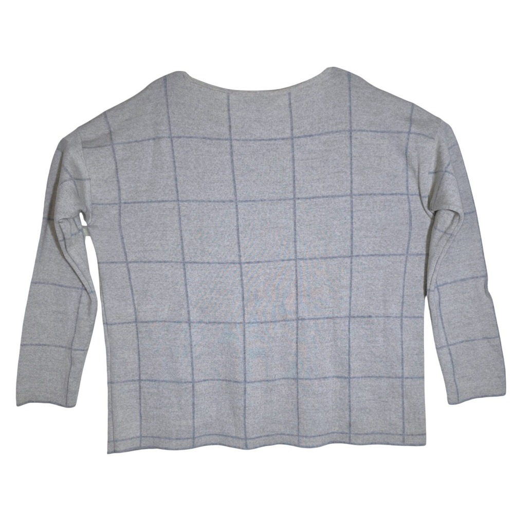 Eileen Fisher Women's Windowpane Merino Wool Sweater Size M Grey Cream - Picture 10 of 12